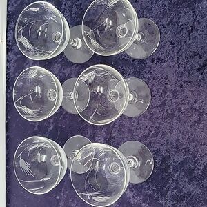 Crystal, Clear Sasaki Stemmed Glasses 3¾" High, Set of Six, Wheat Etched